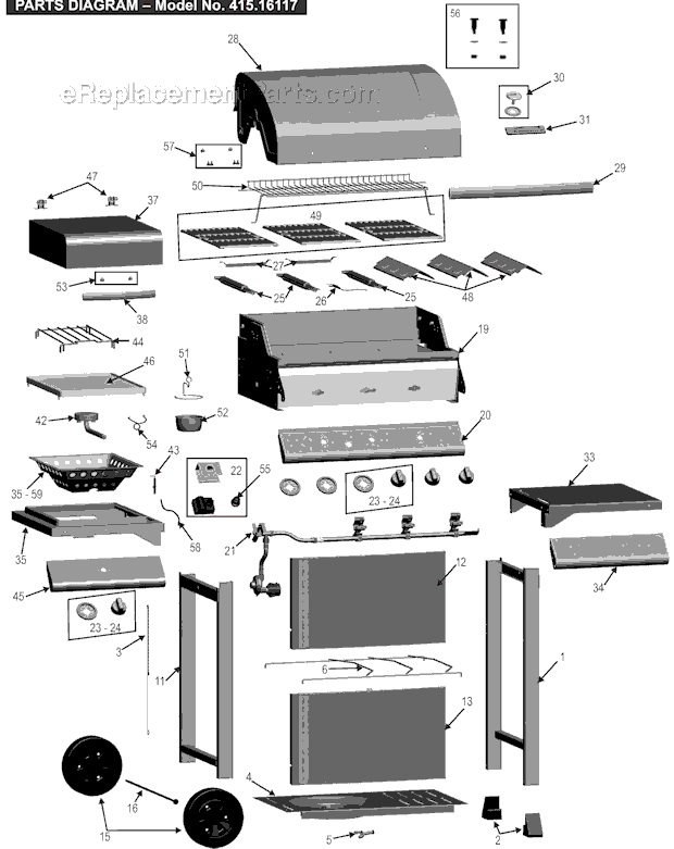 Page A Diagram and Parts List for 464321907  Char-Broil Grill