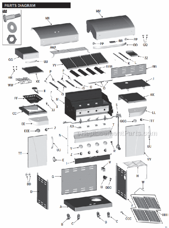 Page A Diagram and Parts List for 466247310  Char-Broil Grill