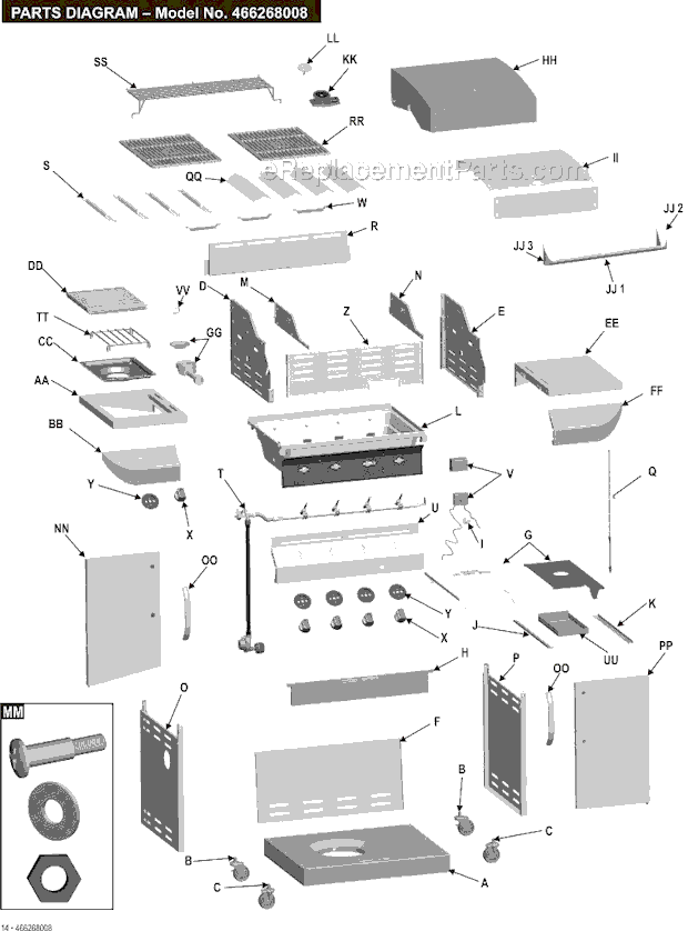 Page A Diagram and Parts List for 466268008  Char-Broil Grill