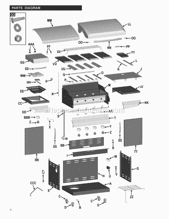 Page A Diagram and Parts List for 466271309  Char-Broil Grill