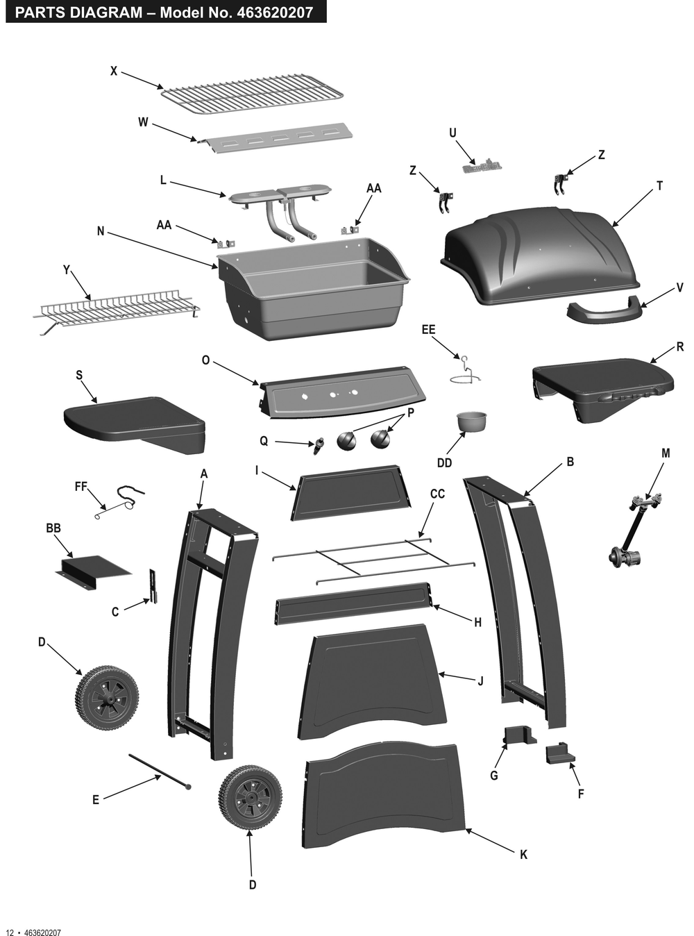 Diagram Diagram and Parts List for 463620207 2007 Char-Broil Grill