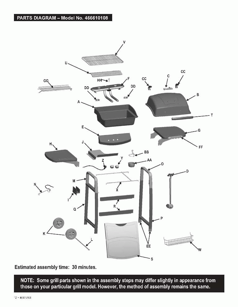 Diagram 1 Diagram and Parts List for 466610108 2008 Char-Broil Grill