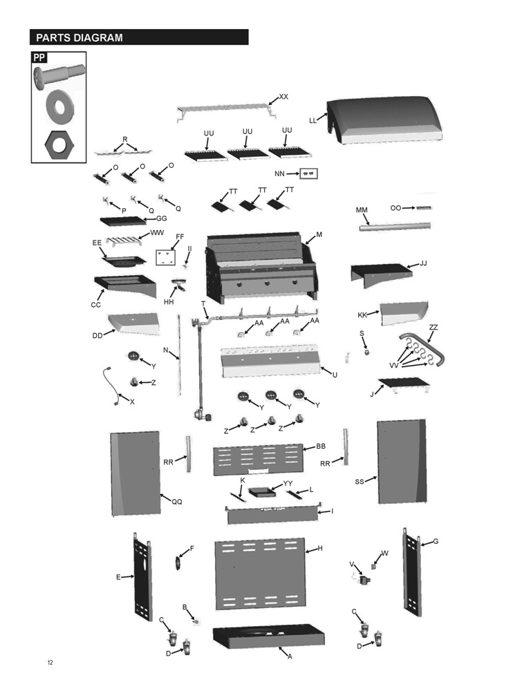 Diagram Diagram and Parts List for 463232012  Char-Broil Grill
