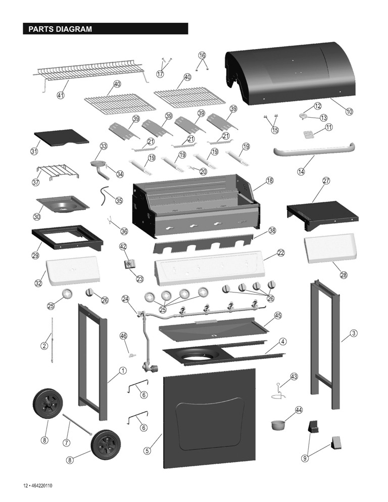 Diagram Diagram and Parts List for 41516128010  Char-Broil Grill