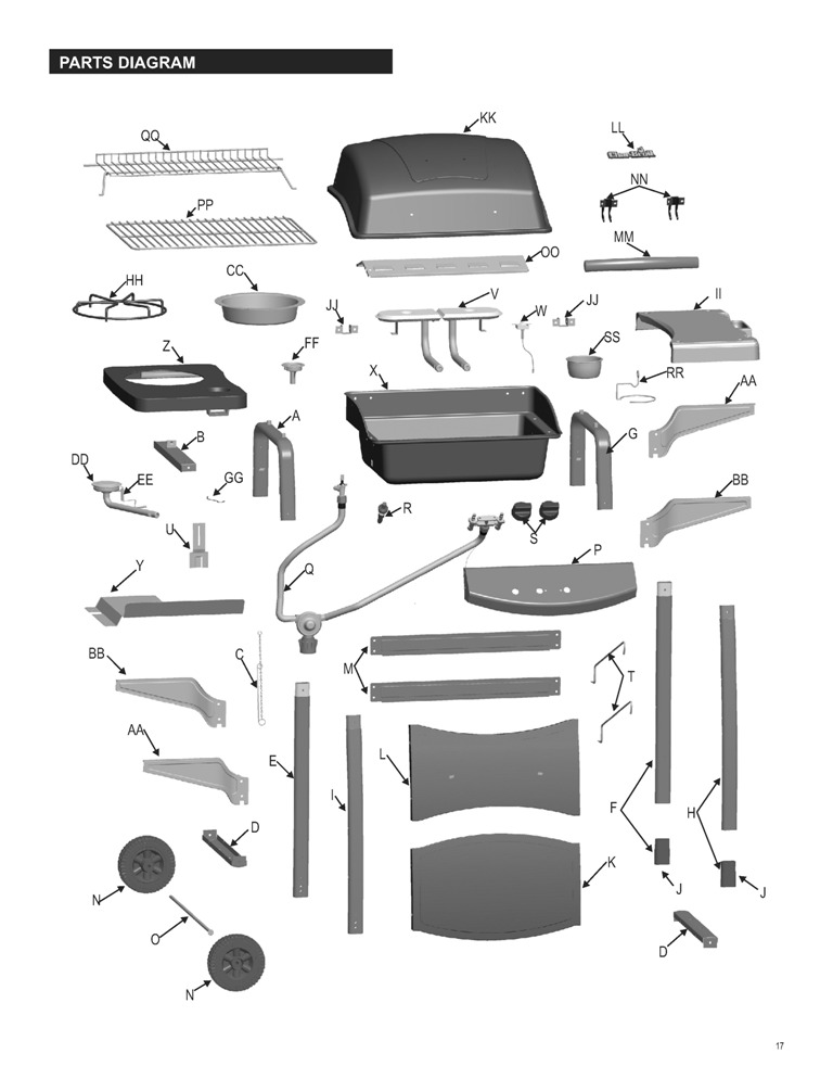 Diagram Diagram and Parts List for 41516121801  Char-Broil Grill