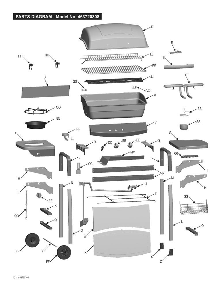 Diagram 1 Diagram and Parts List for 463720308 2008 Char-Broil Grill