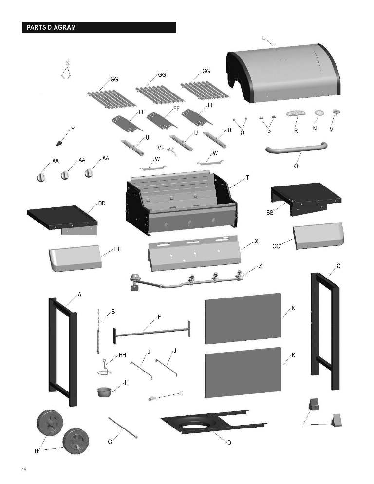 Diagram Diagram and Parts List for 461334813  Char-Broil Grill