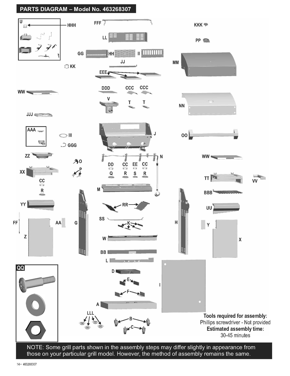 Diagram Diagram and Parts List for 463268307  Char-Broil Grill