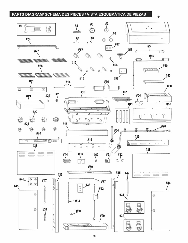 Diagram Diagram and Parts List for 463367516 2016 Char-Broil Grill