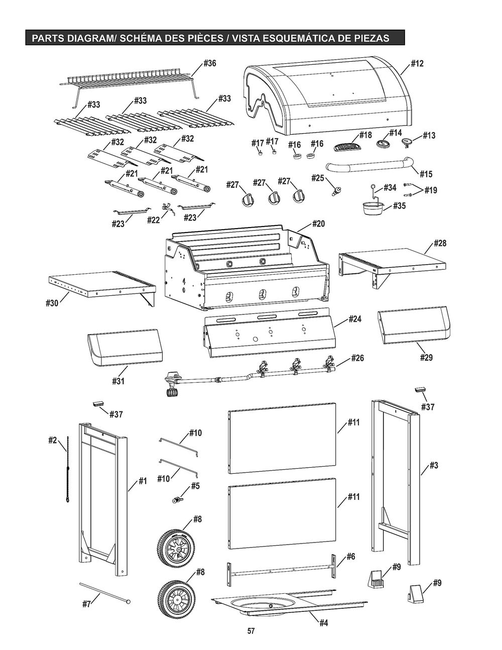 Diagram Diagram and Parts List for 461372517  Char-Broil Grill