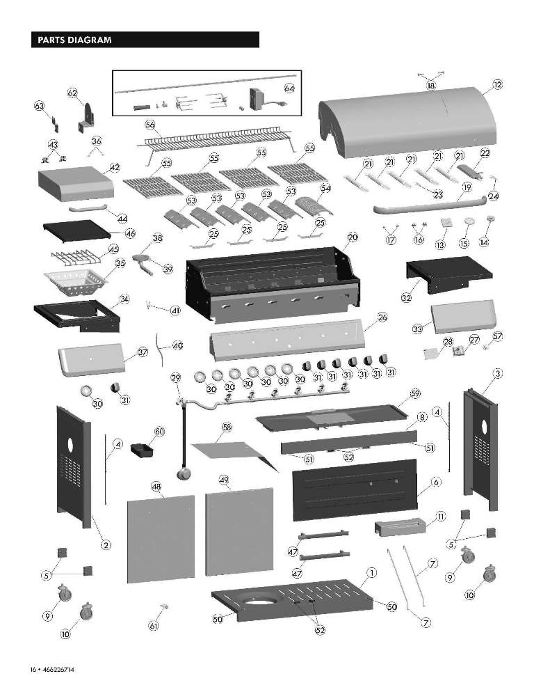 Diagram Diagram and Parts List for 466226714  Char-Broil Grill