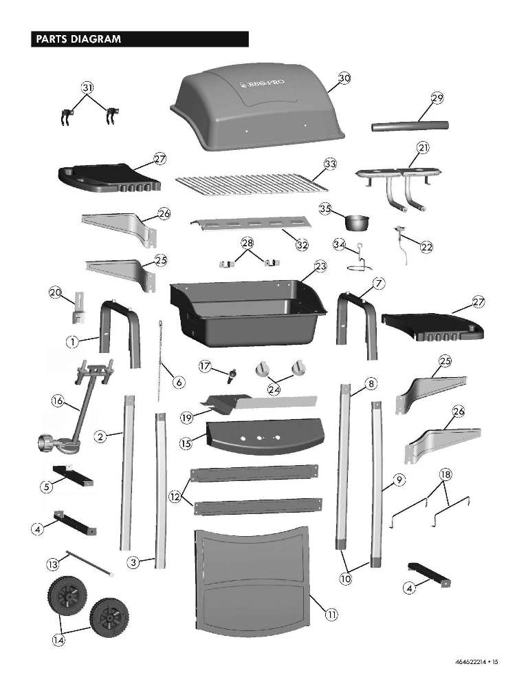 Diagram Diagram and Parts List for 464622214  Char-Broil Grill