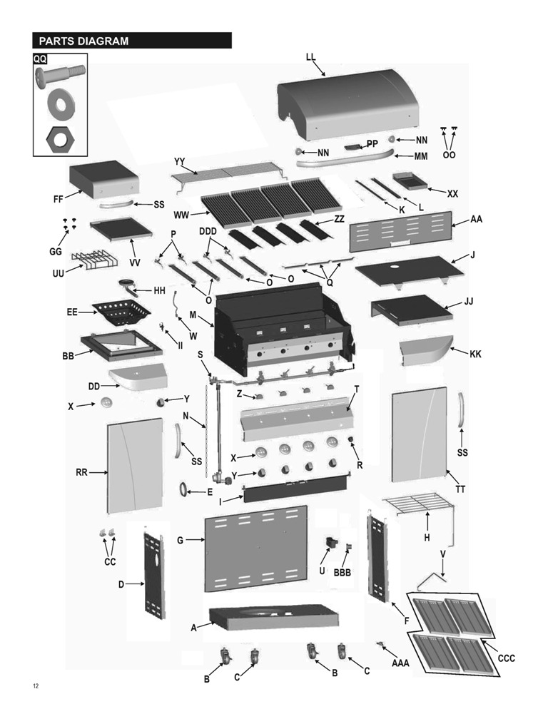 Diagram 1 Diagram and Parts List for 466247512  Char-Broil Grill