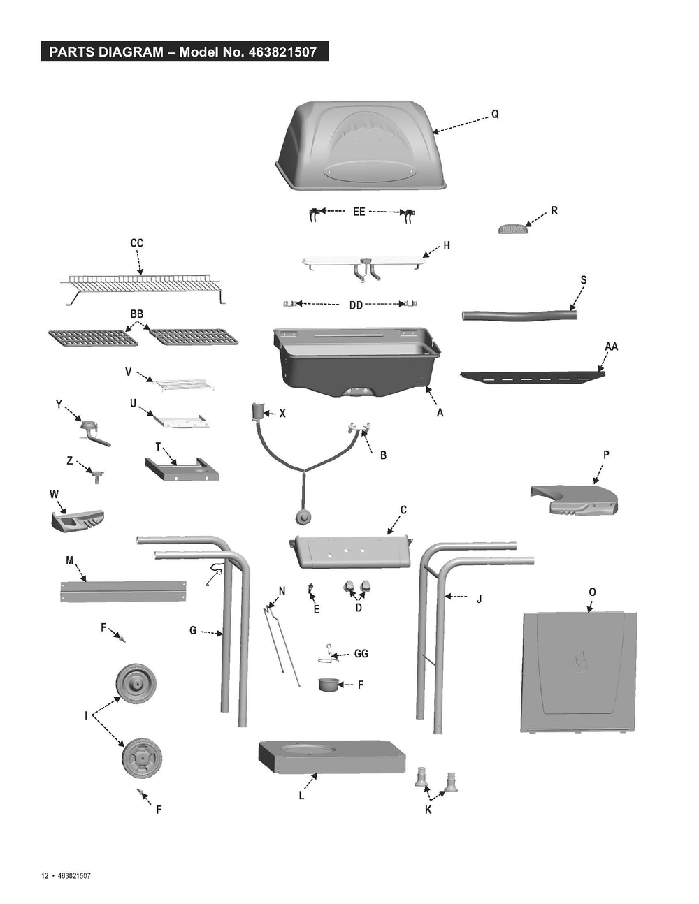 Diagram 1 Diagram and Parts List for 463821507 2007 Char-Broil Grill