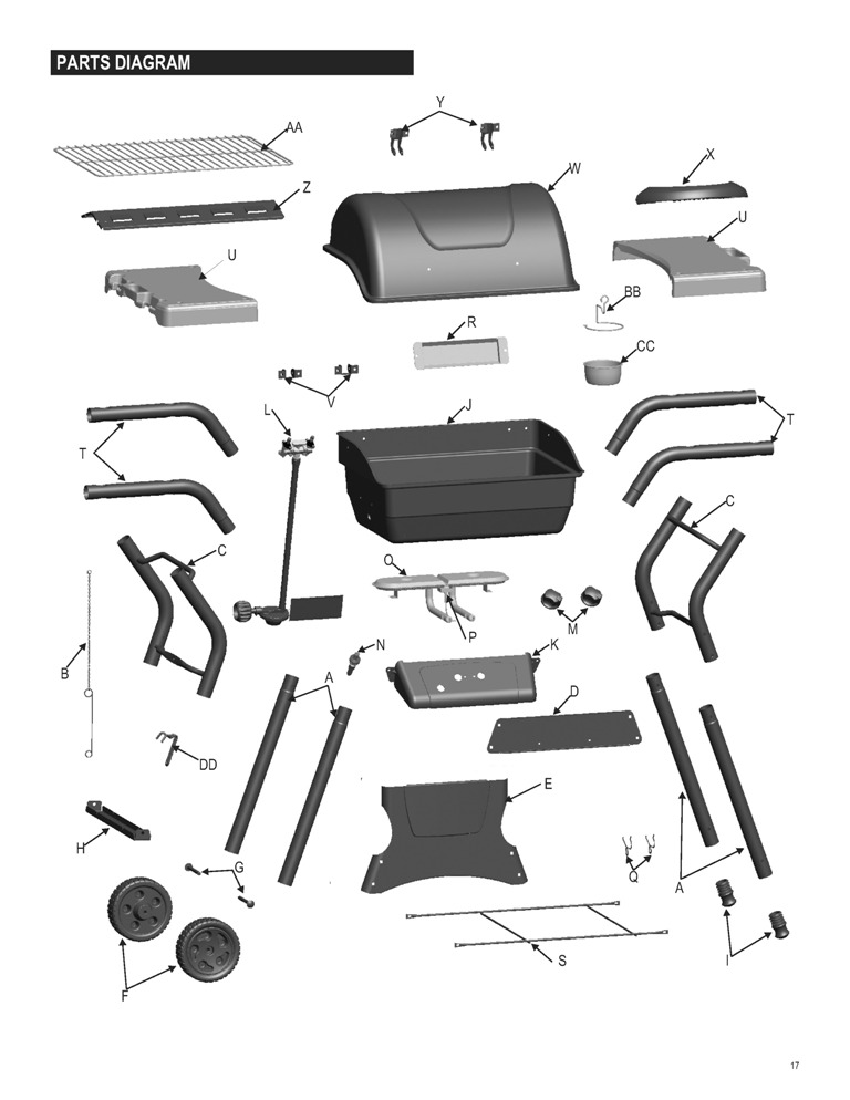 Diagram Diagram and Parts List for 41516120801  Char-Broil Grill