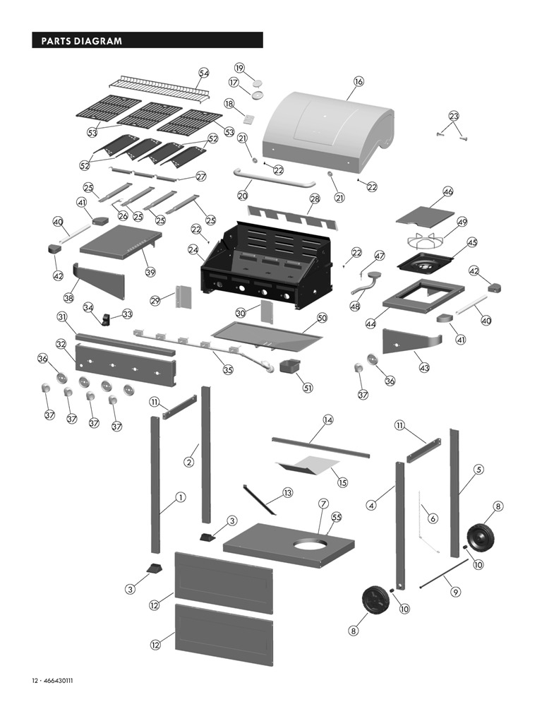 Diagram Diagram and Parts List for 466430111  Char-Broil Grill