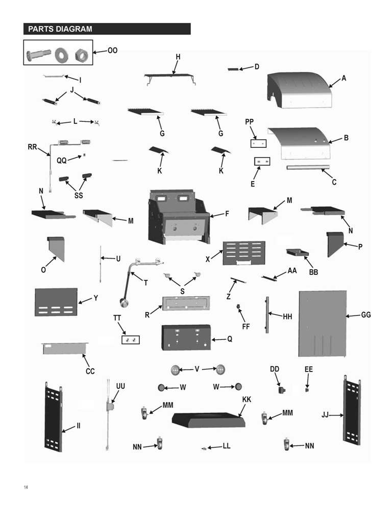 Diagram Diagram and Parts List for 463262911  Char-Broil Grill