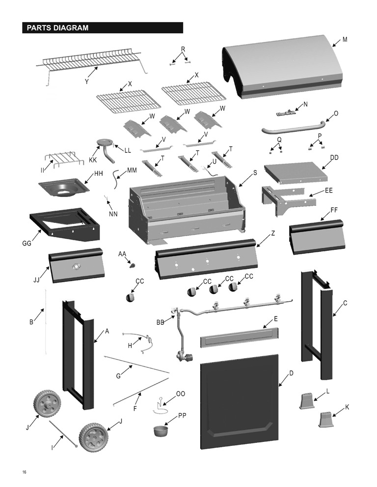 Diagram Diagram and Parts List for 463724711  Char-Broil Grill