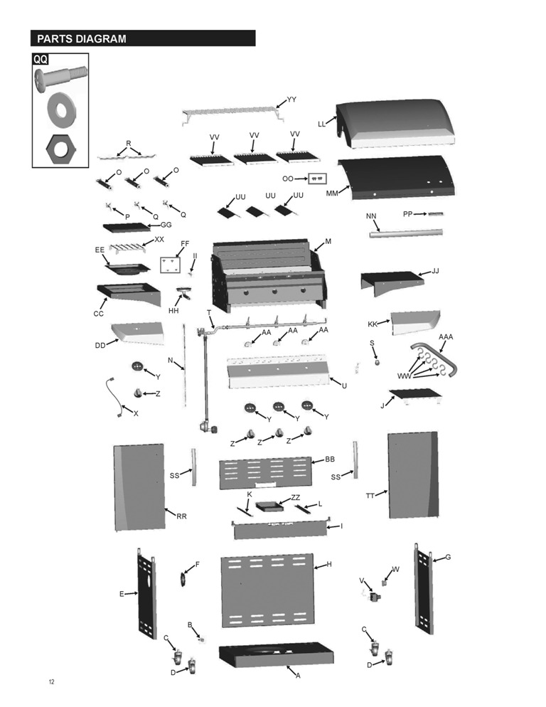 Diagram Diagram and Parts List for 463232011  Char-Broil Grill