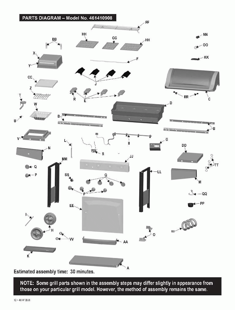 Diagram 1 Diagram and Parts List for 461410908 2008 Char-Broil Grill