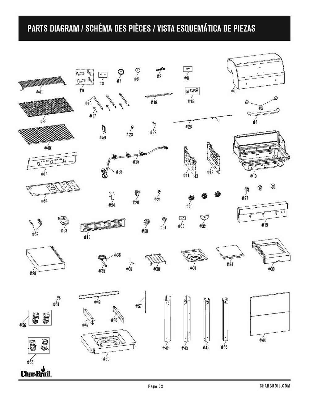 Diagram Diagram and Parts List for 463342420 2020 Char-Broil Grill