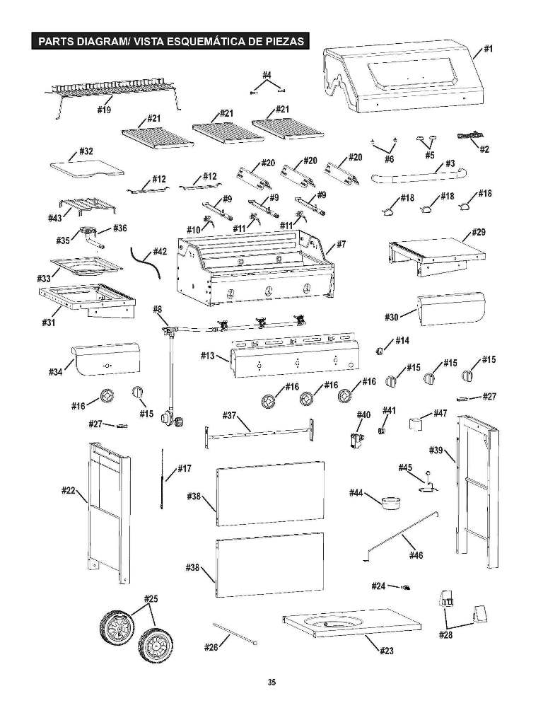 Diagram Diagram and Parts List for 463335115 (T450)(2015) Char-Broil Grill