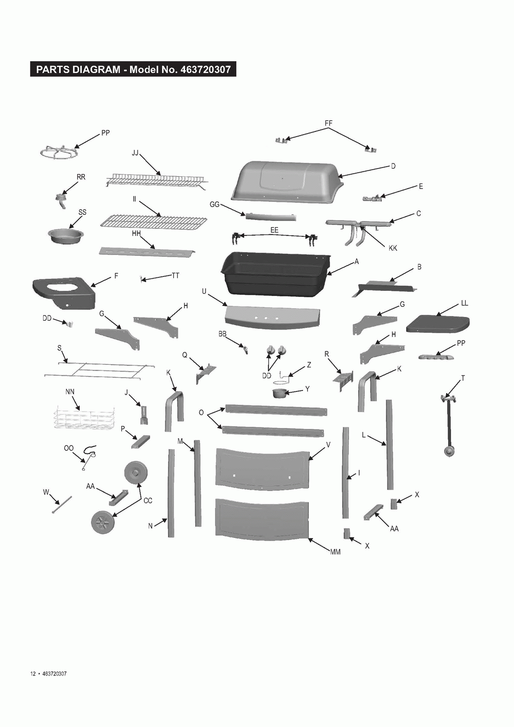 Diagram 1 Diagram and Parts List for 463720307 2007 Char-Broil Grill