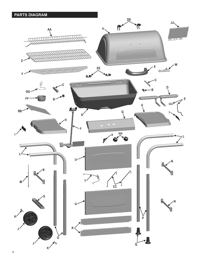 Diagram Diagram and Parts List for 466741009  Char-Broil Grill