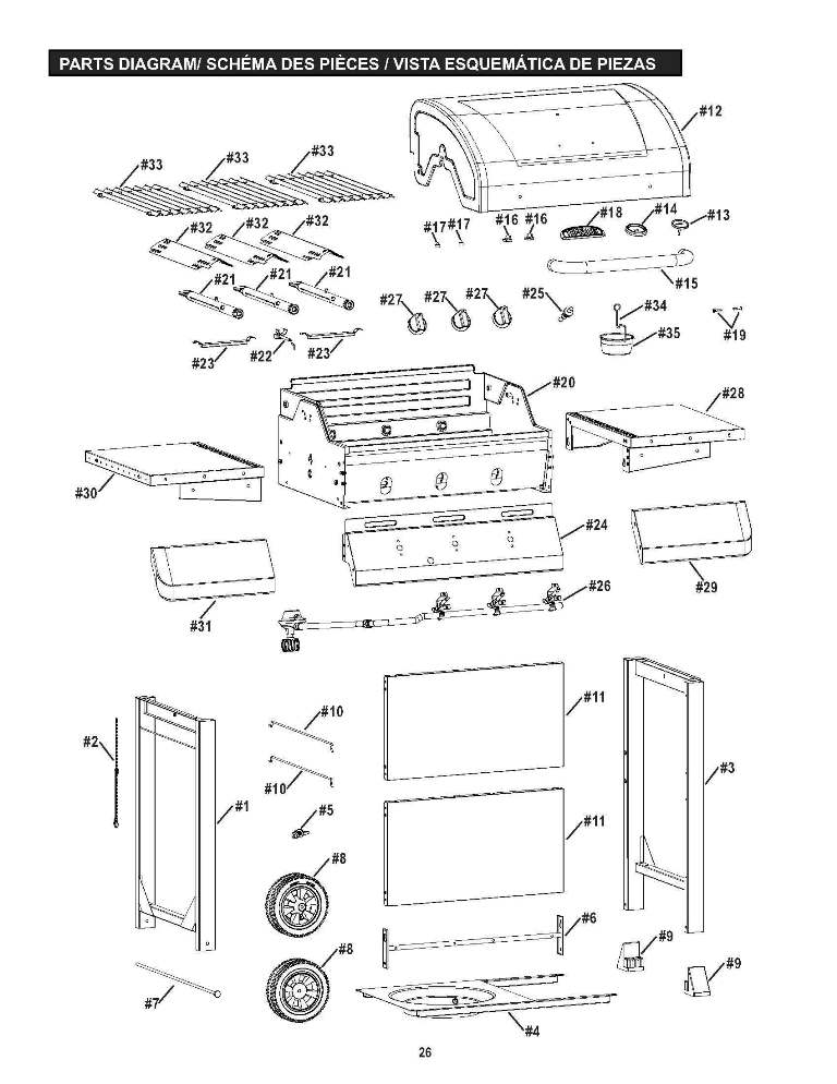 Diagram Diagram and Parts List for 461334814  Char-Broil Grill