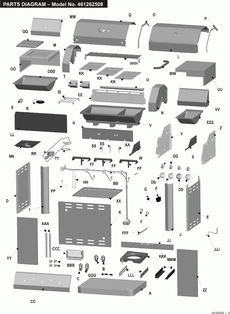 Diagram 1 Diagram and Parts List for 461262508 2008 Char-Broil Grill