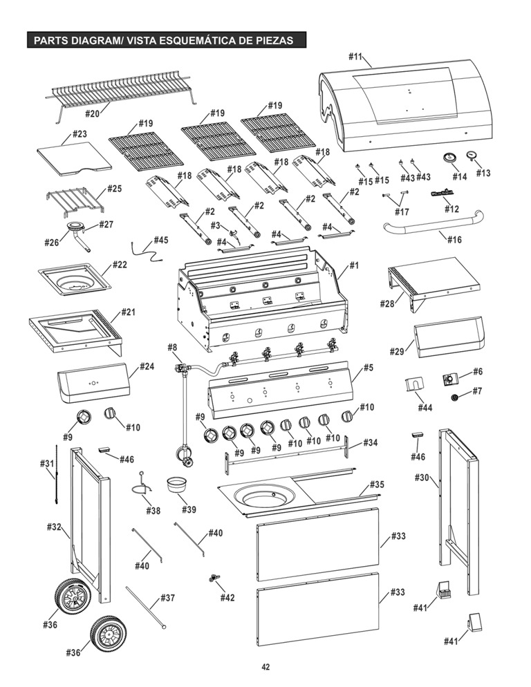 Diagram Diagram and Parts List for 463439915 (T480)(2015) Char-Broil Grill