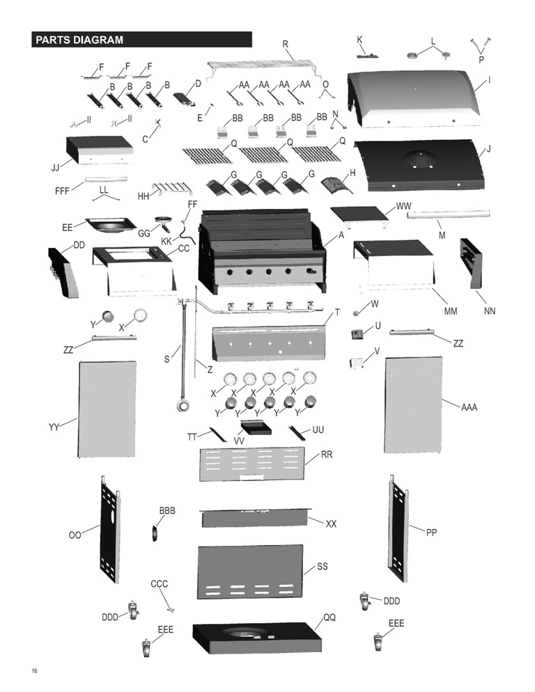 Diagram Diagram and Parts List for 463212511  Char-Broil Grill