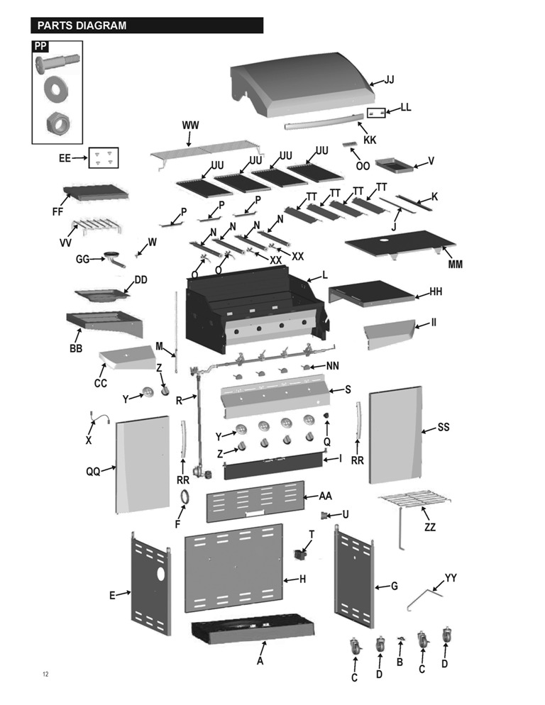 Diagram Diagram and Parts List for 463273112  Char-Broil Grill