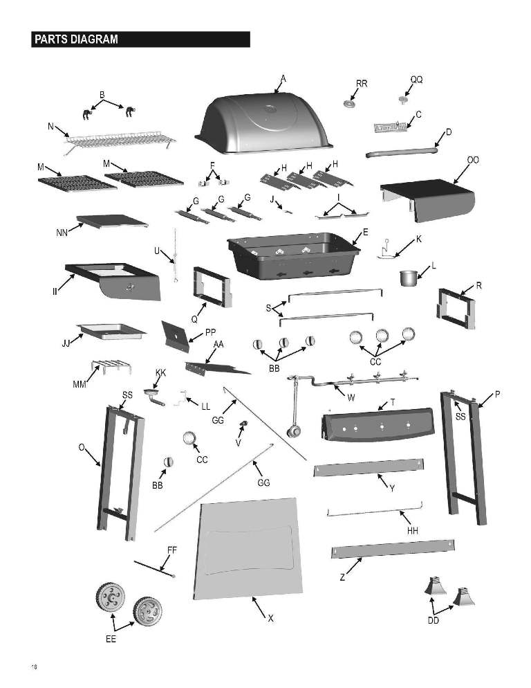 Diagram 1 Diagram and Parts List for 466722313 C-33G3 Char-Broil Grill