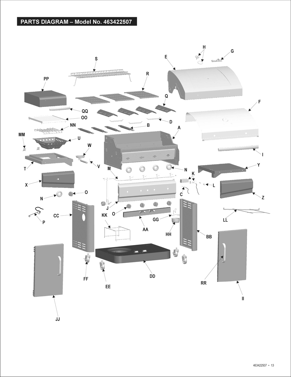 Diagram Diagram and Parts List for 463422507 2007 Char-Broil Grill