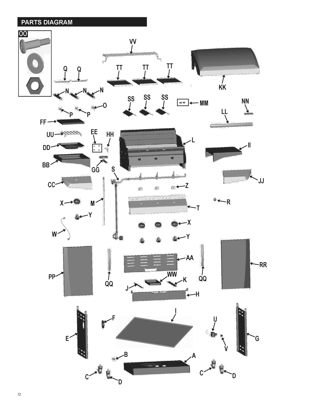 Diagram Diagram and Parts List for 463271912  Char-Broil Grill