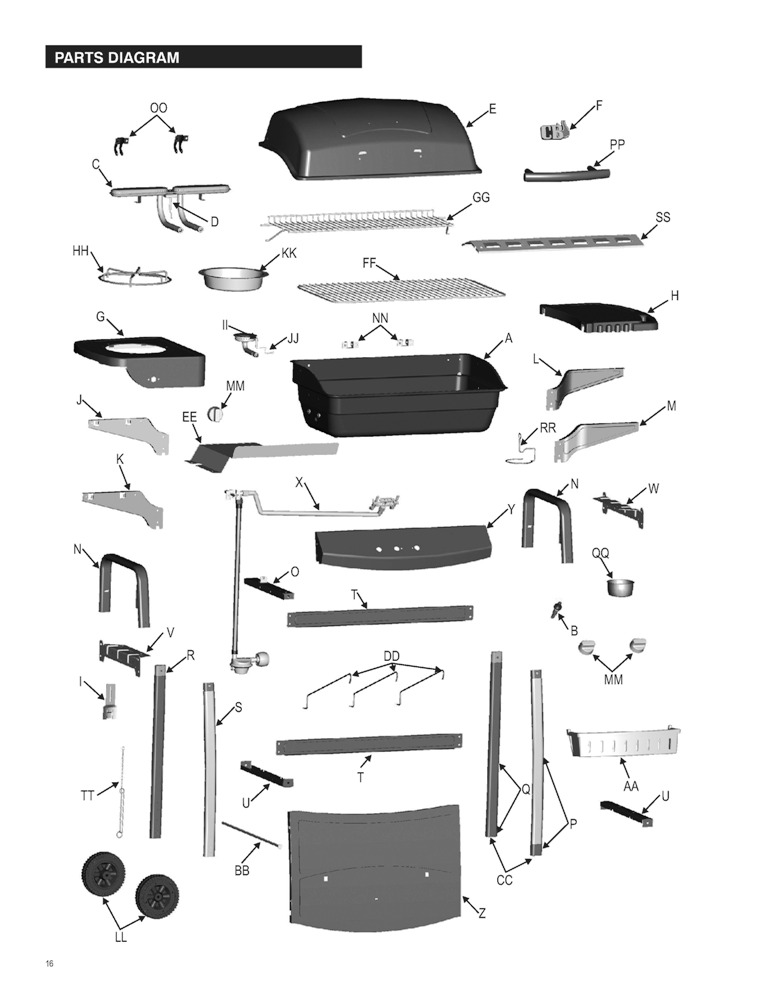 Diagram 1 Diagram and Parts List for 463722412 C-23G3CB Char-Broil Grill