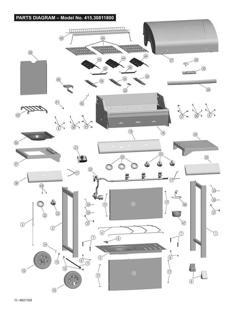 Diagram Diagram and Parts List for 41530811  Char-Broil Grill
