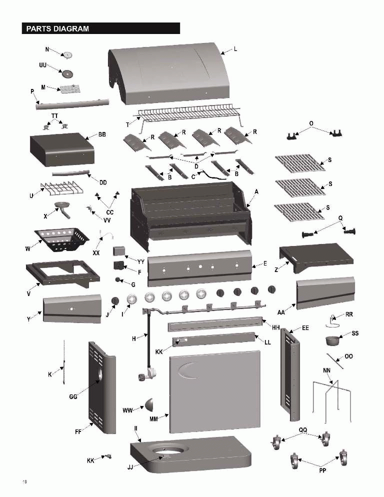 Diagram 1 Diagram and Parts List for 466420513 C-45G4 Char-Broil Grill