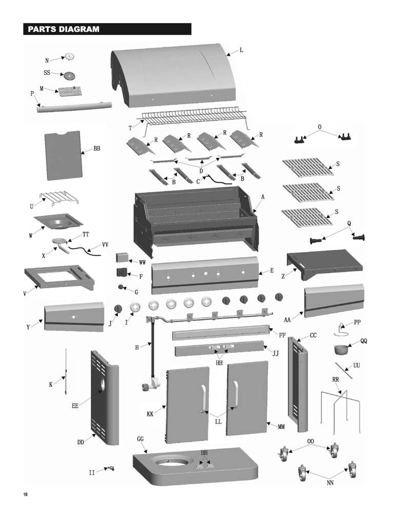 Diagram Diagram and Parts List for 463461613-P  Char-Broil Grill