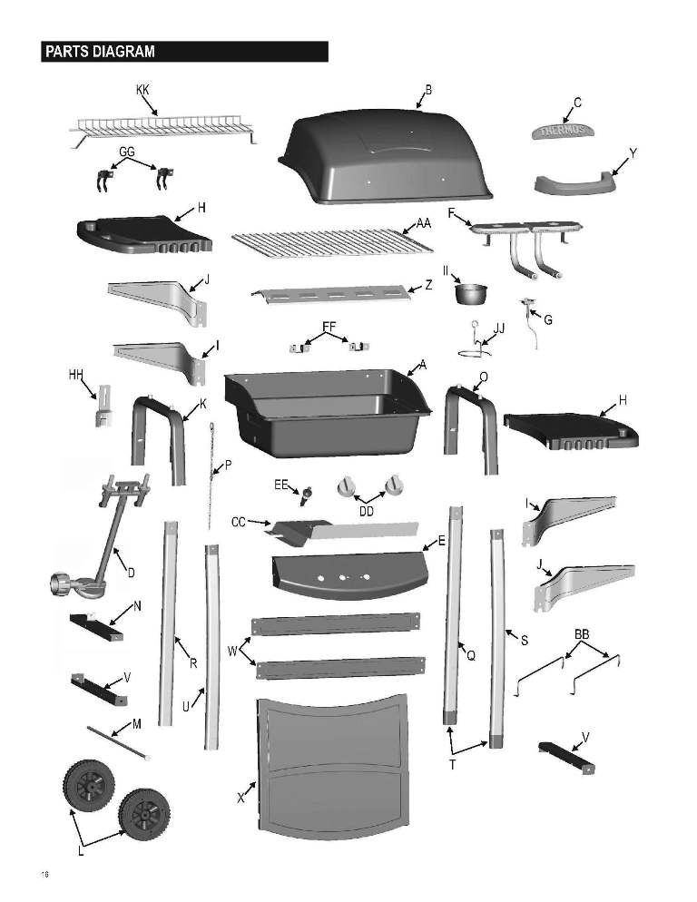 Diagram Diagram and Parts List for 461611513  Char-Broil Grill