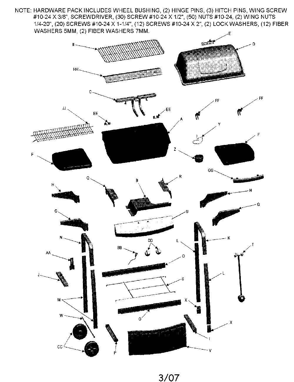 Gas grill Diagram and Parts List for 640-106145-113  Char-Broil Grill