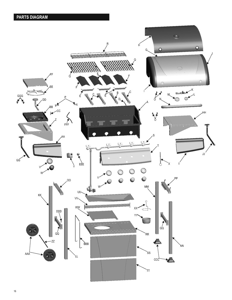 Diagram Diagram and Parts List for 463211311  Char-Broil Grill