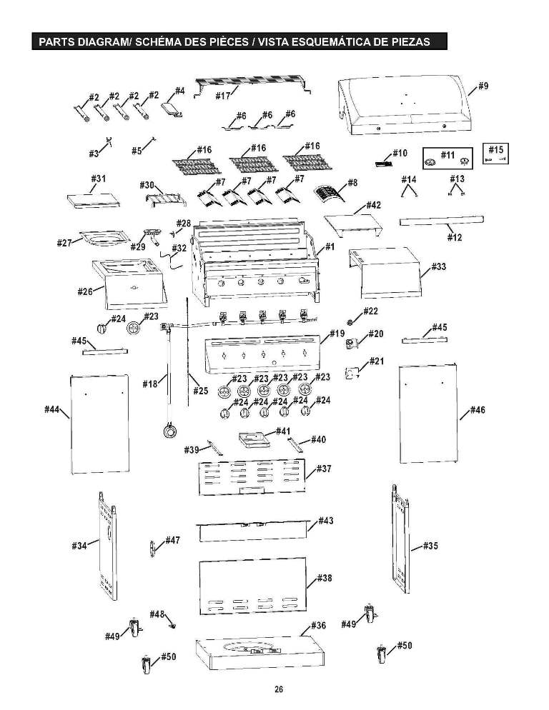 Diagram Diagram and Parts List for 463215514  Char-Broil Grill