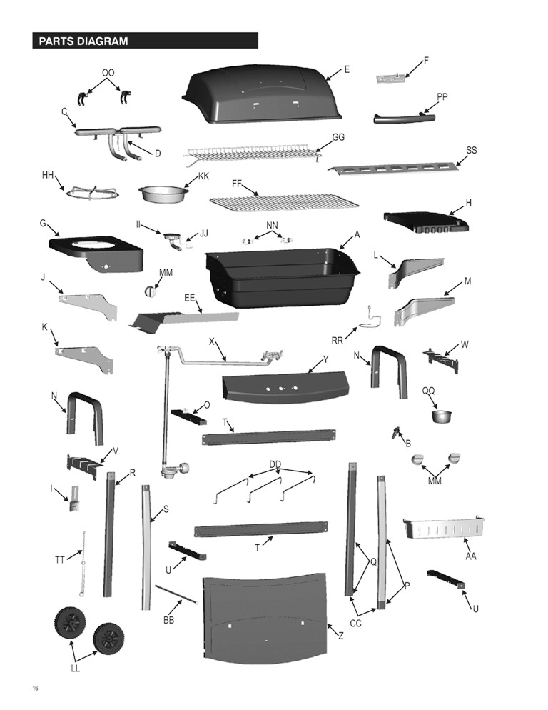 Diagram 1 Diagram and Parts List for 463720112 C-23G3CB Char-Broil Grill