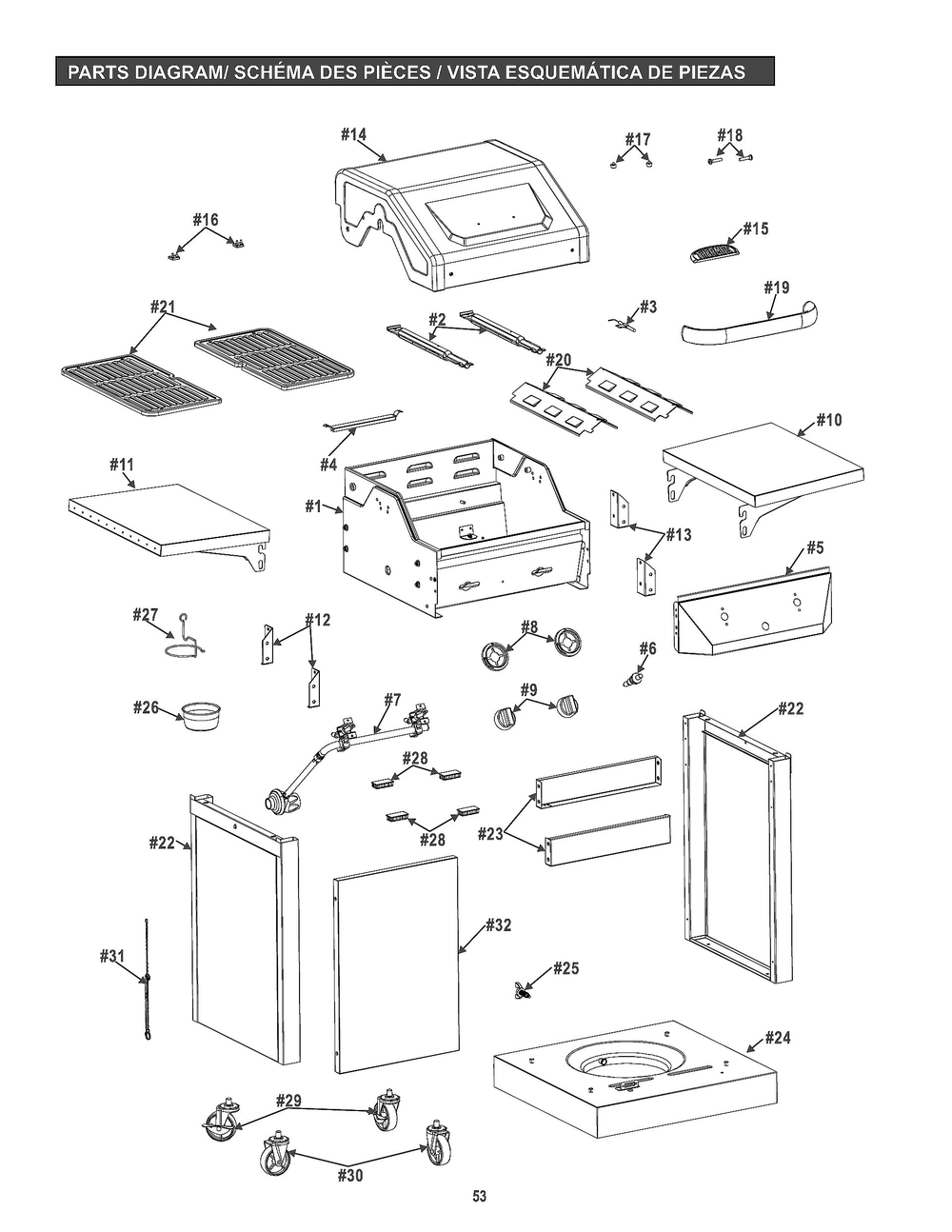 Diagram Diagram and Parts List for 461671517  Char-Broil Grill