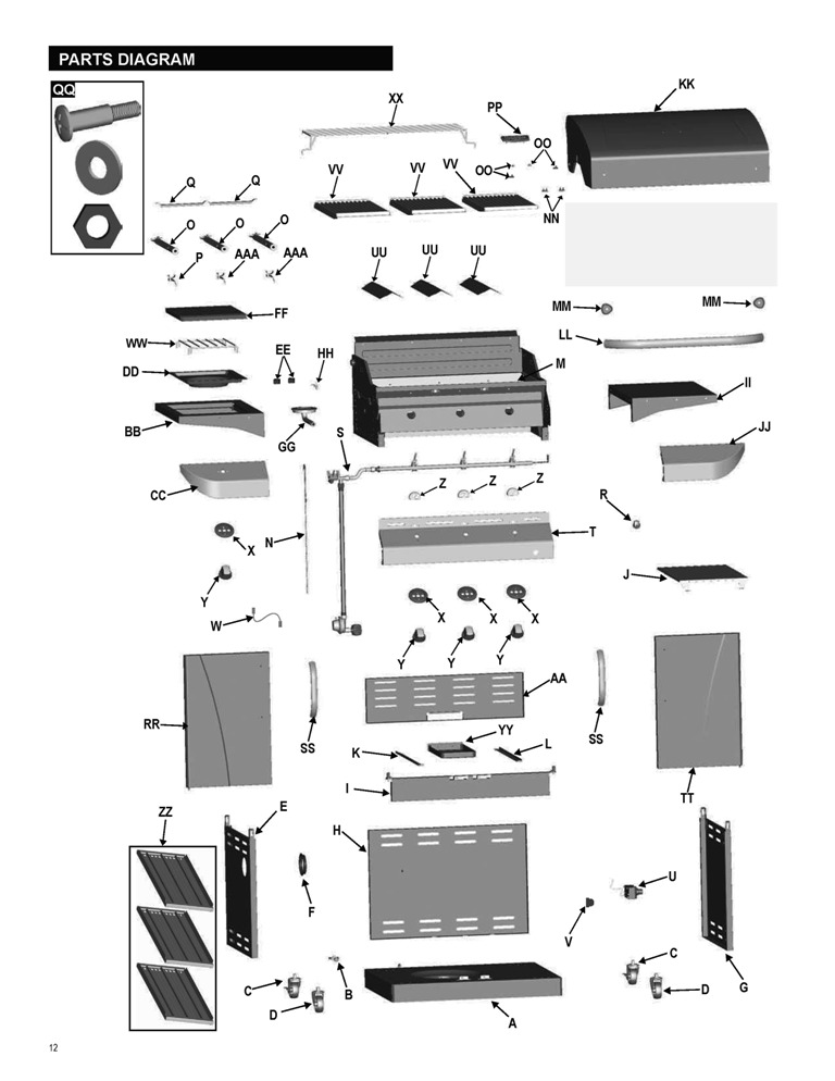 Diagram 1 Diagram and Parts List for 466247412  Char-Broil Grill