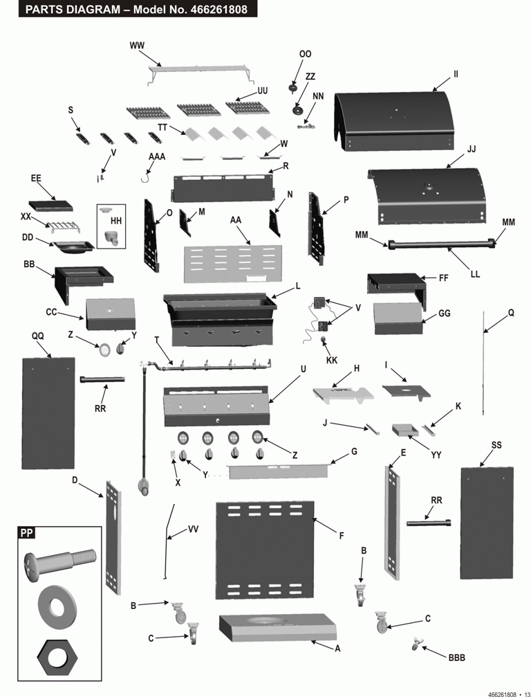 Diagram 1 Diagram and Parts List for 466261808 2008 Char-Broil Grill