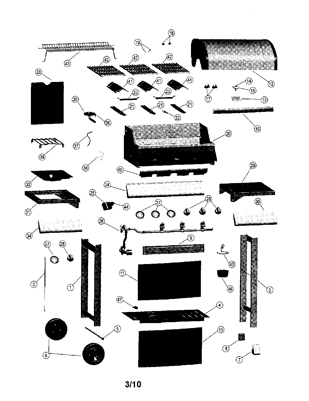 Gas grill Diagram and Parts List for 464323510  Char-Broil Grill