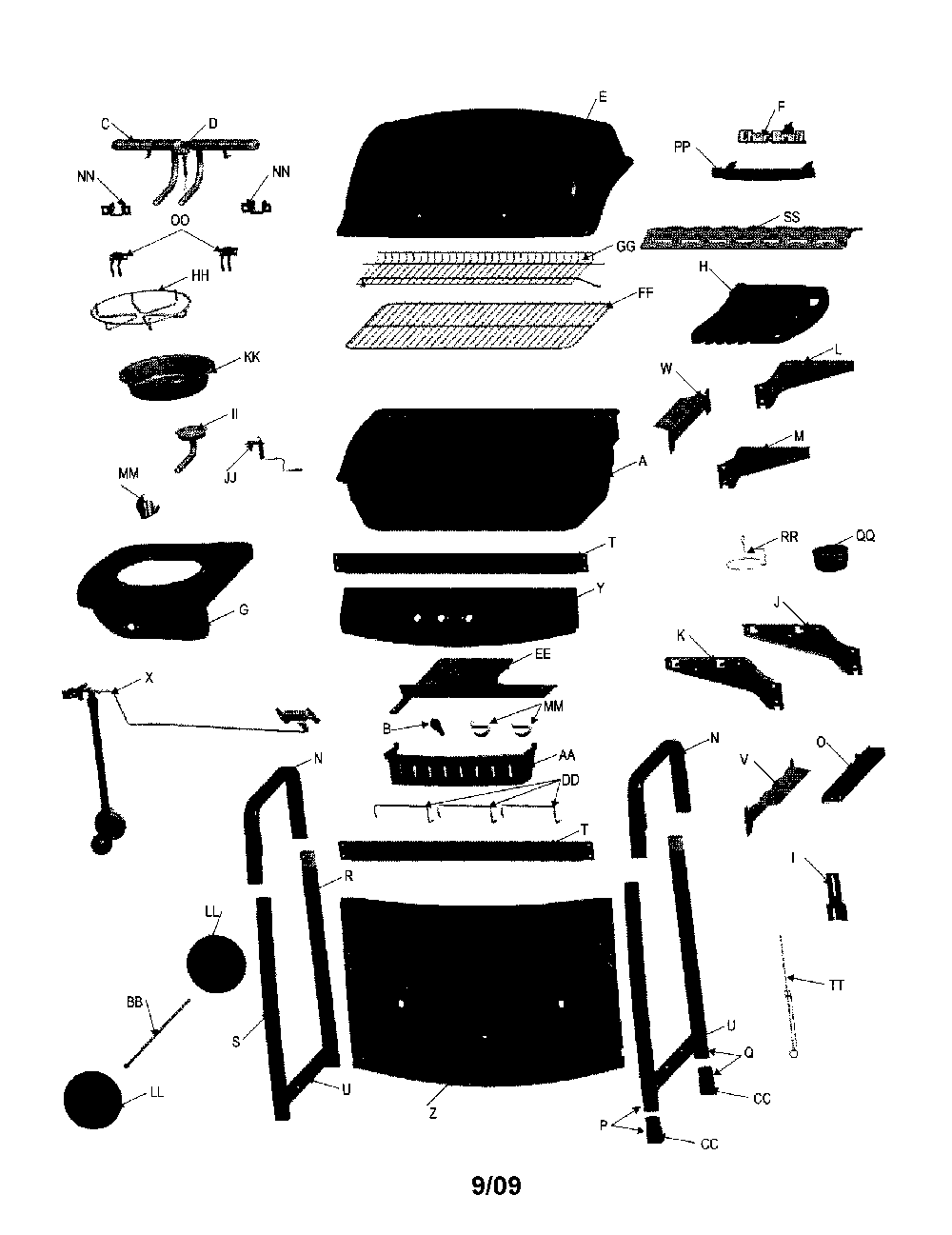 Gas grill Diagram and Parts List for 463720109  Char-Broil Grill